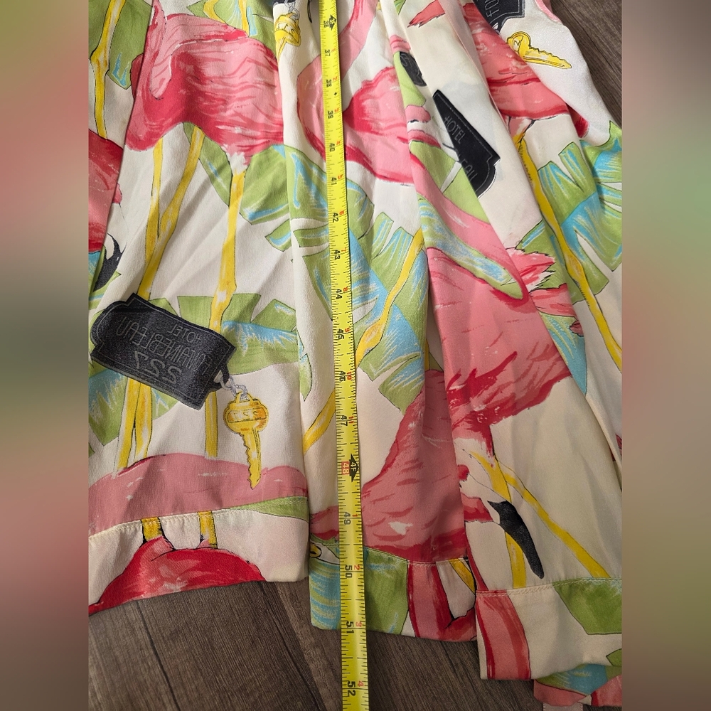 Vintage Boho Hotel Fontainbleu 227 Paris Hollywood Silk Kimono Robe Flamingo - Picture 6 of 8